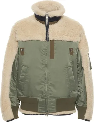 Faux shearling twill bomber jacket