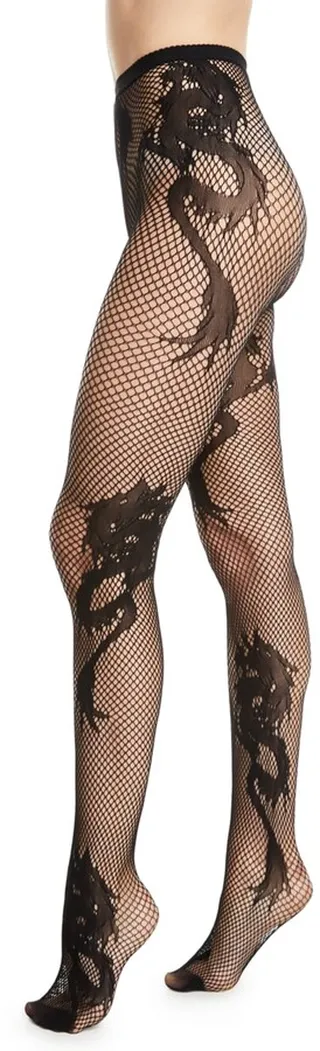 Sheer Dragon Toss Fishnet Tights