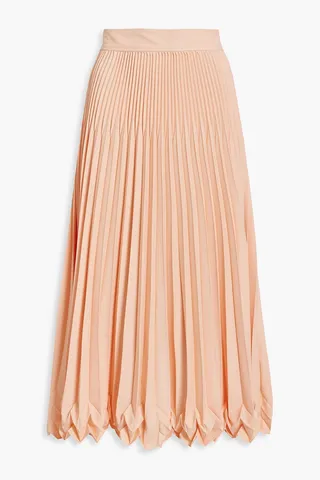 Pleated crepe de chine midi skirt