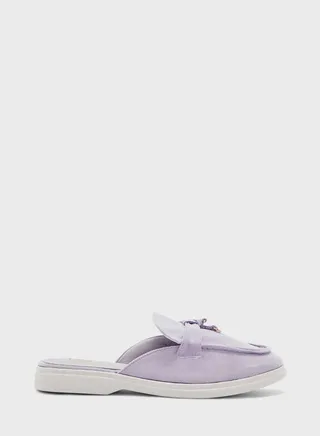 Faux Suede Padlock Detail Slip On Loafer