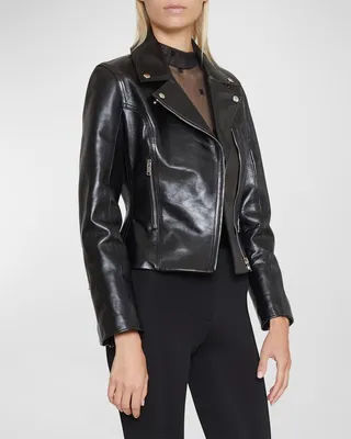 Cinched Leather Motorcycle Jacket