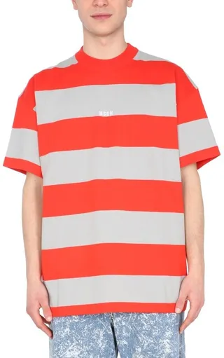MSGM Embroidered Logo Striped T-Shirt