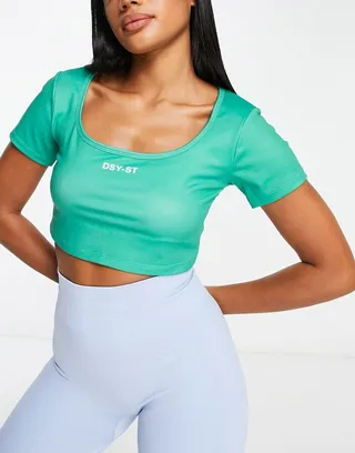 Daisy Street Active short sleeve crop top in jade green