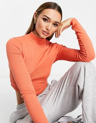ASOS DESIGN turtleneck crop top in terracotta