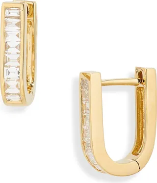 Florentine Diamond Baguette Oval Huggie Hoop Earrings