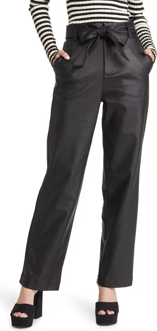Women's Tie Belt Faux Leather Pants