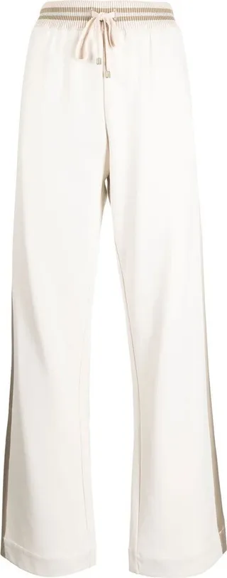 Ribbed-Knit Drawstring Striped Track Pants