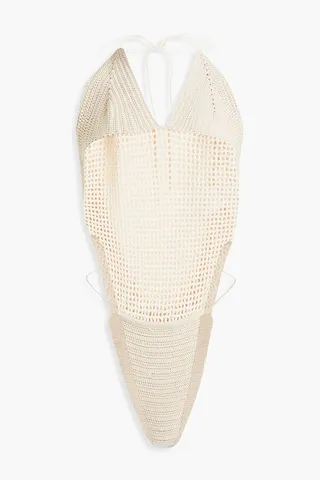 Crochet-knit halterneck bodysuit
