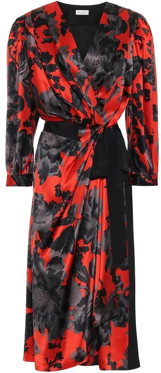 Floral silk-satin wrap dress
