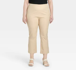 Women's Plus Size Super-High Rise Slim Fit Cropped Kick Flare Pull-On Pants - A New Day™ Tan 16W