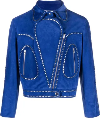 Blue Studded Suede Biker Jacket