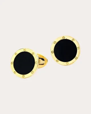 Onyx & 18k Gold Rivet Etched Cufflinks