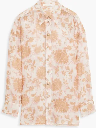 Floral-print linen and silk-blend gauze shirt