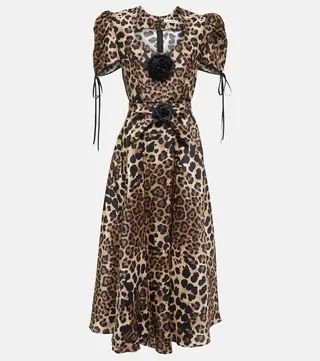 Leopard-print silk midi dress