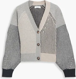 Color-block ribbed wool and cashmere-blend cardigan