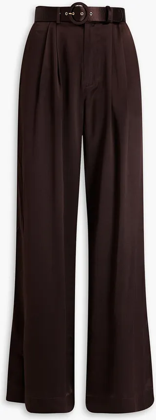 Adelia pleated silk-satin wide-leg pants