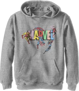 Boy's Marvel Superheroes of Earth Pull Over Hoodie - Athletic Heather - Medium