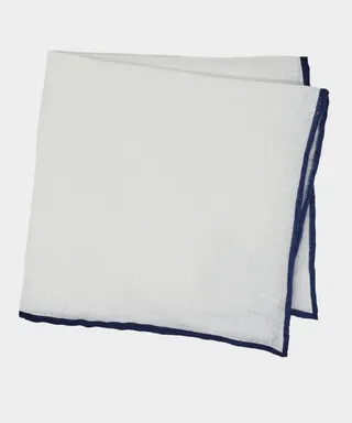 Italian Tipped Linen Pocket Square in Navy