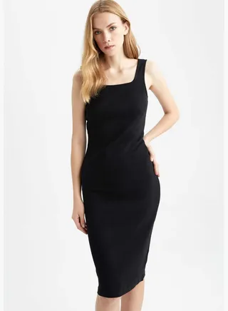 Woman Square Neck Short Sleeve Knitted Dress