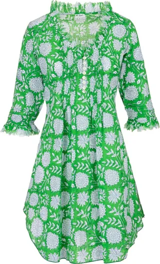 At Last... - Annabel Cotton Tunic In Green Flower