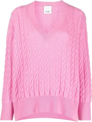cable-knit V-neck jumper