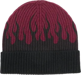 Flame-Print Ribbed Beanie