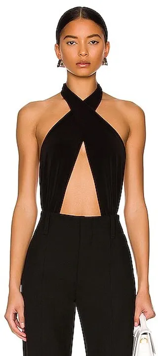 Norma Kamali Cross Halter Bodysuit in Black