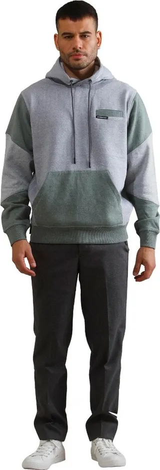 Members Only Men's Heather Colorblock Pullover Hooded Sweatshirt - Charcoal - Small