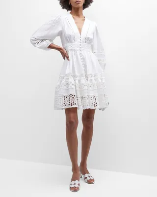 Devi Spliced Embroidered Mini Dress