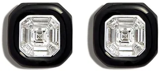 18kt White Gold Diamond And Enamel Earrings