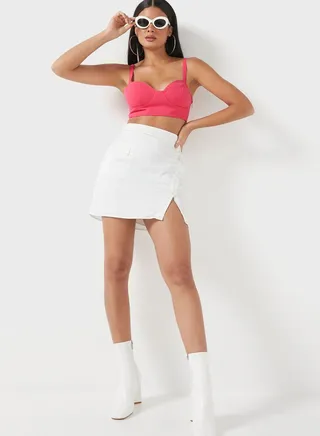 Pocket Button Detail Mini Skirt