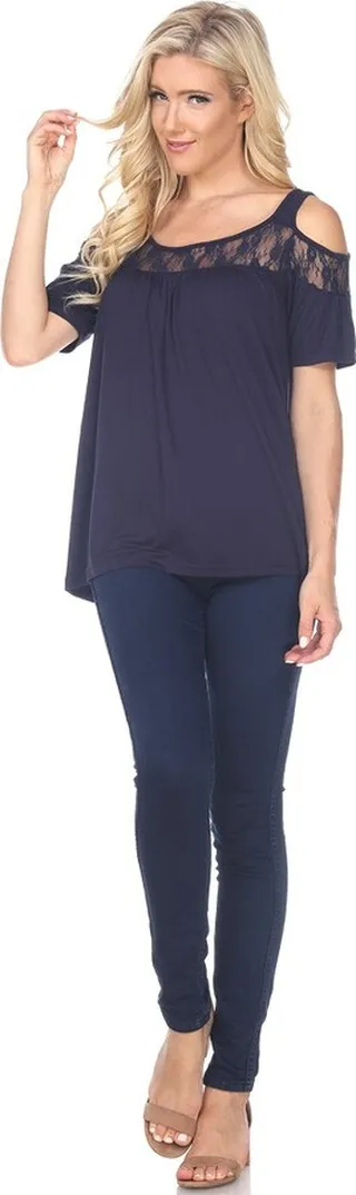 Women's Cut Out Shoulder Bexley Tunic Top Navy Large - White Mark
