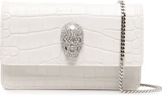 Crocodile-Effect Leather Shoulder Bag