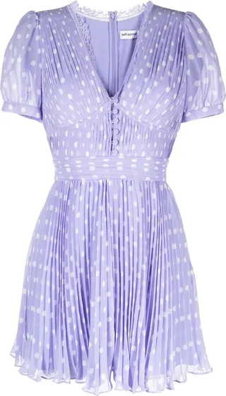 Pleated Polka-Dot Mini Dress