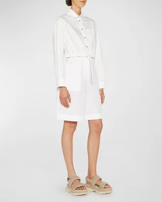Cropped Button-Front Shirt with Drawcord Hem