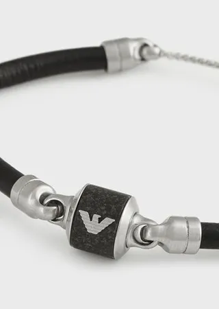 Black Marble and Leather Strap Bracelet