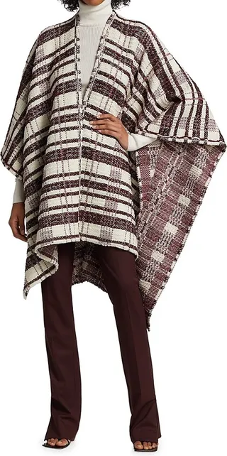 Plaid Plain Weave Knit Cape