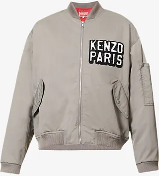 ens iddle Grey Brand-appliqué Boxy-fit Shell Bomber Jacket