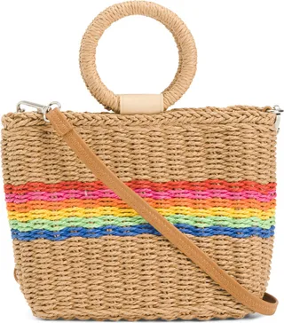 Braided Straw Small Rainbow Tote With Ring Handles