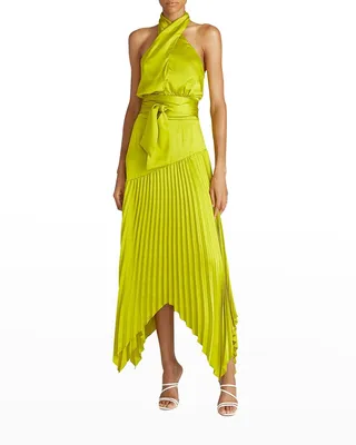 Dixon Halter Pleated Charmeuse Dress