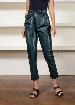 Alaina Faux Leather Pant in Green