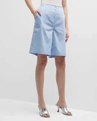 High-Rise Cotton Bermuda Shorts