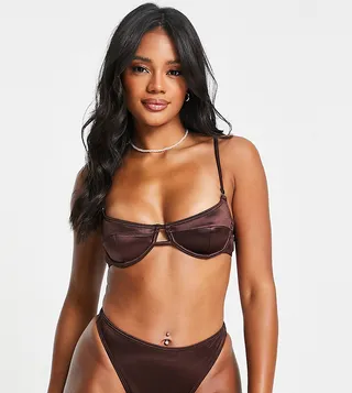 South Beach caged underwire bikini top in high shine brown