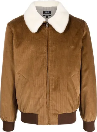 Corduroy-Detail Collared Bomber Jacket