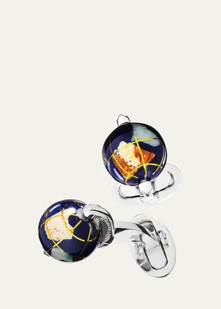 Spinning Lapis Inlay Globe Cuff Links