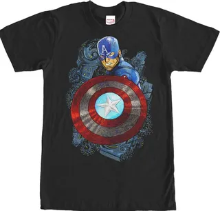 Men's Marvel Captain America Swirl Pattern T-Shirt - Black - 4X Large