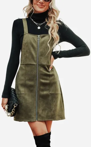 Women's Suede O-Ring Pinafore Dress - Cupshe -Green-M