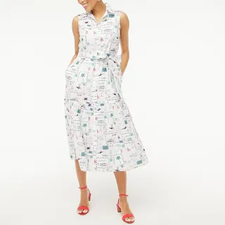 J.Crew Factory Women's Map-Print Collared Midi Dress