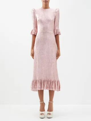 The Falconetti Ruffled Metallic Silk-blend Dress