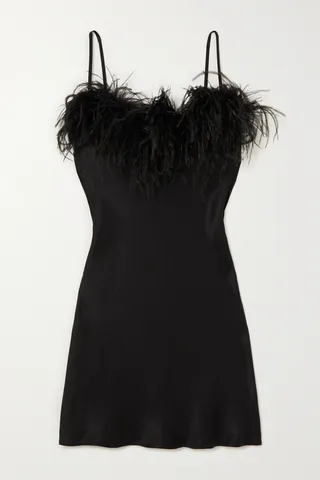 Sleeper - + Net Sustain Boheme Feather-trimmed Lenzing Ecovero Satin Chemise - Black